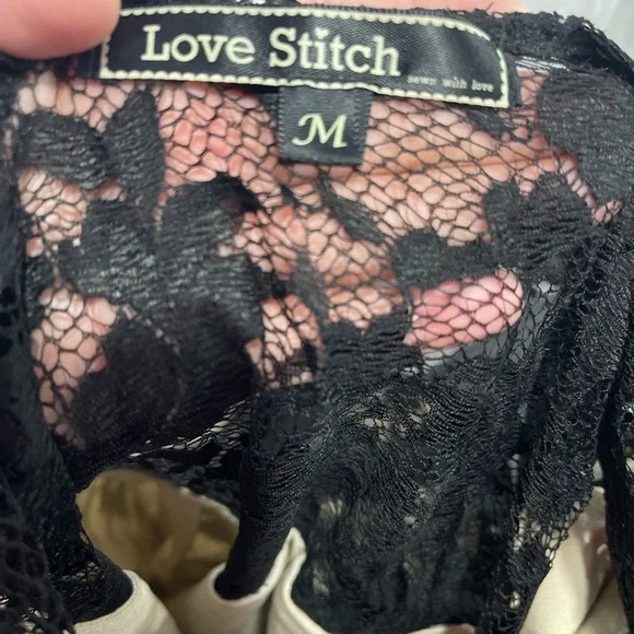 Love Stitch Lace Overlay Nude Lining Sleeveless Mini Dress Side Zipper Medium - Picture 10 of 12